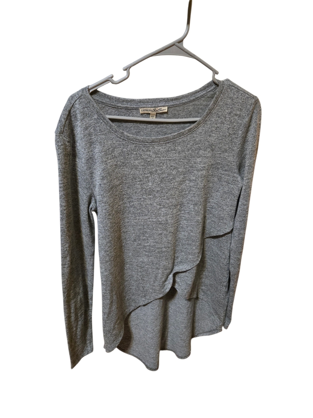 Express Gray Asymmetric Ruffle Long Sleeve Top